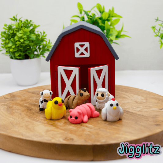 Barnyard Farm Pack – 3D Printed Articulated Animal Toy Set with Barn | Flexible Fidget, Sensory Gift | Collectible Playset for Kids & Adults - Container - HL Designs - SKU - JIG - FYP