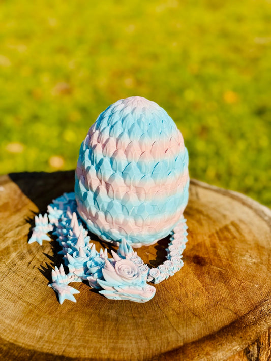Rose Dragon & Dragon Egg – 3D Printed Articulated Dragon Toy & Collectible Egg | Flexible Fantasy Fidget, Sensory Gift | Decor for Kids & Adults - Articulated Toy - HL Designs - SKU - RDE - PLA - RDDCE