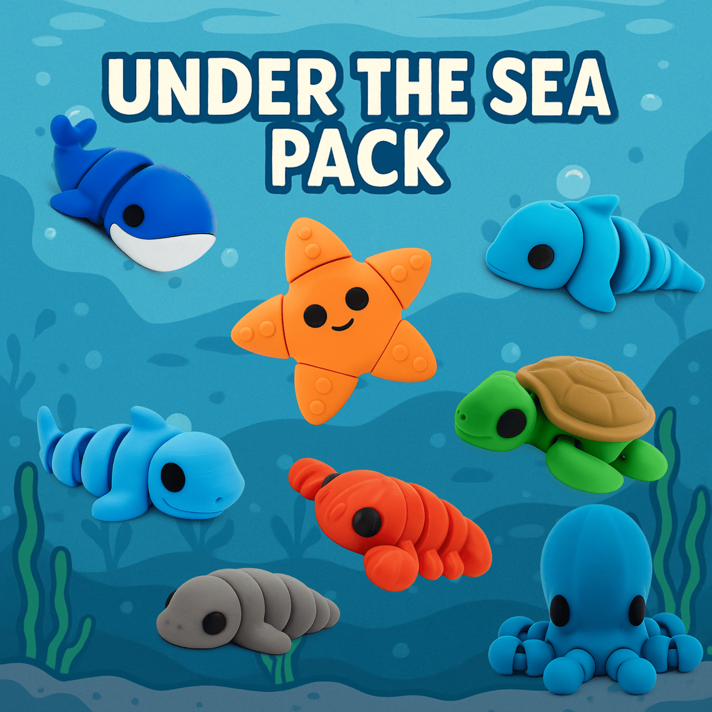 Under the Sea Jigglitz Pack – Articulated Ocean Animal Toys | H&L Designs - Articulated Toy - HL Designs - SKU-THP-UTS